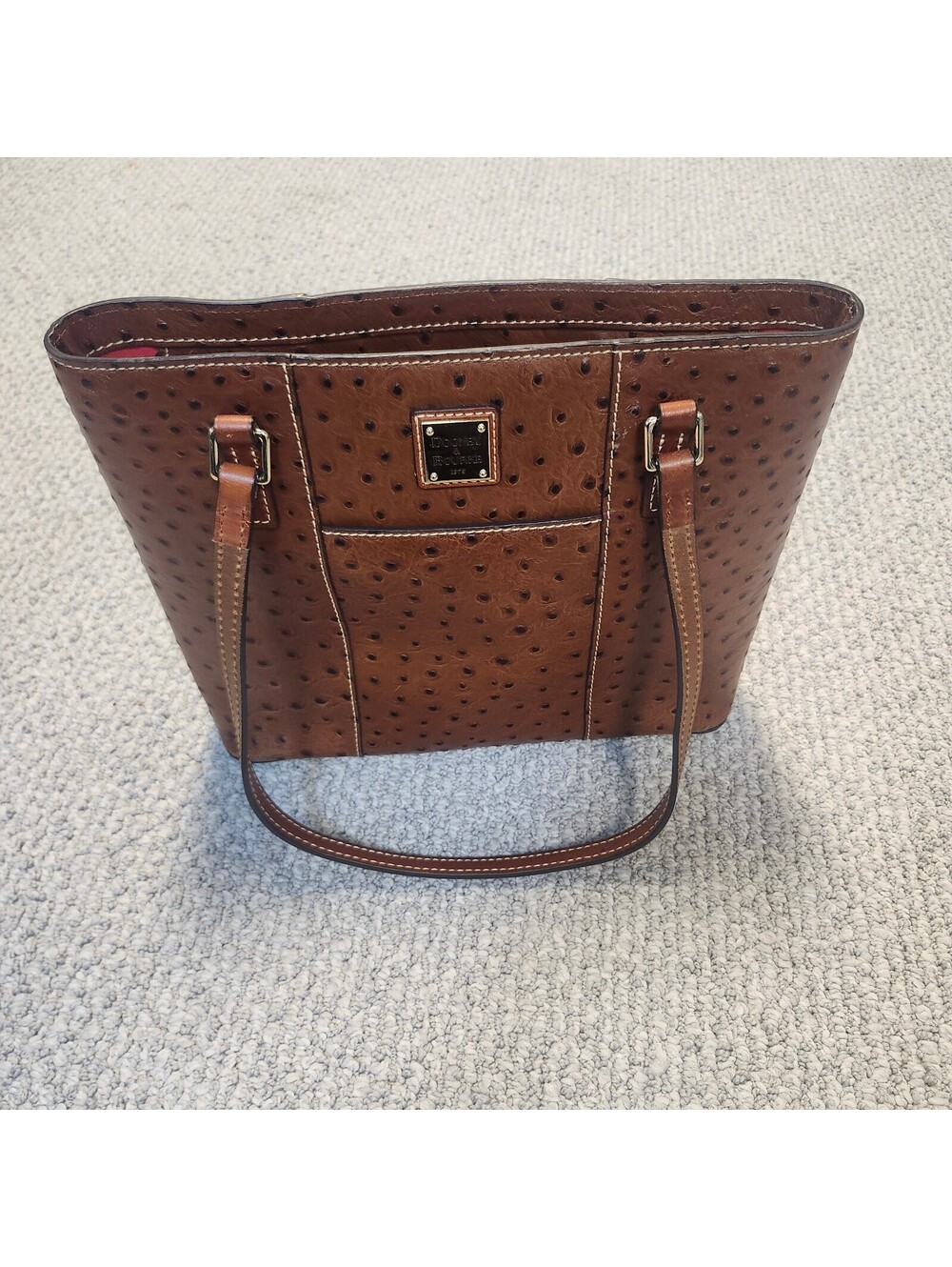 Dooney & Bourke Brown Ostrich Embossed Leather Tote Bag